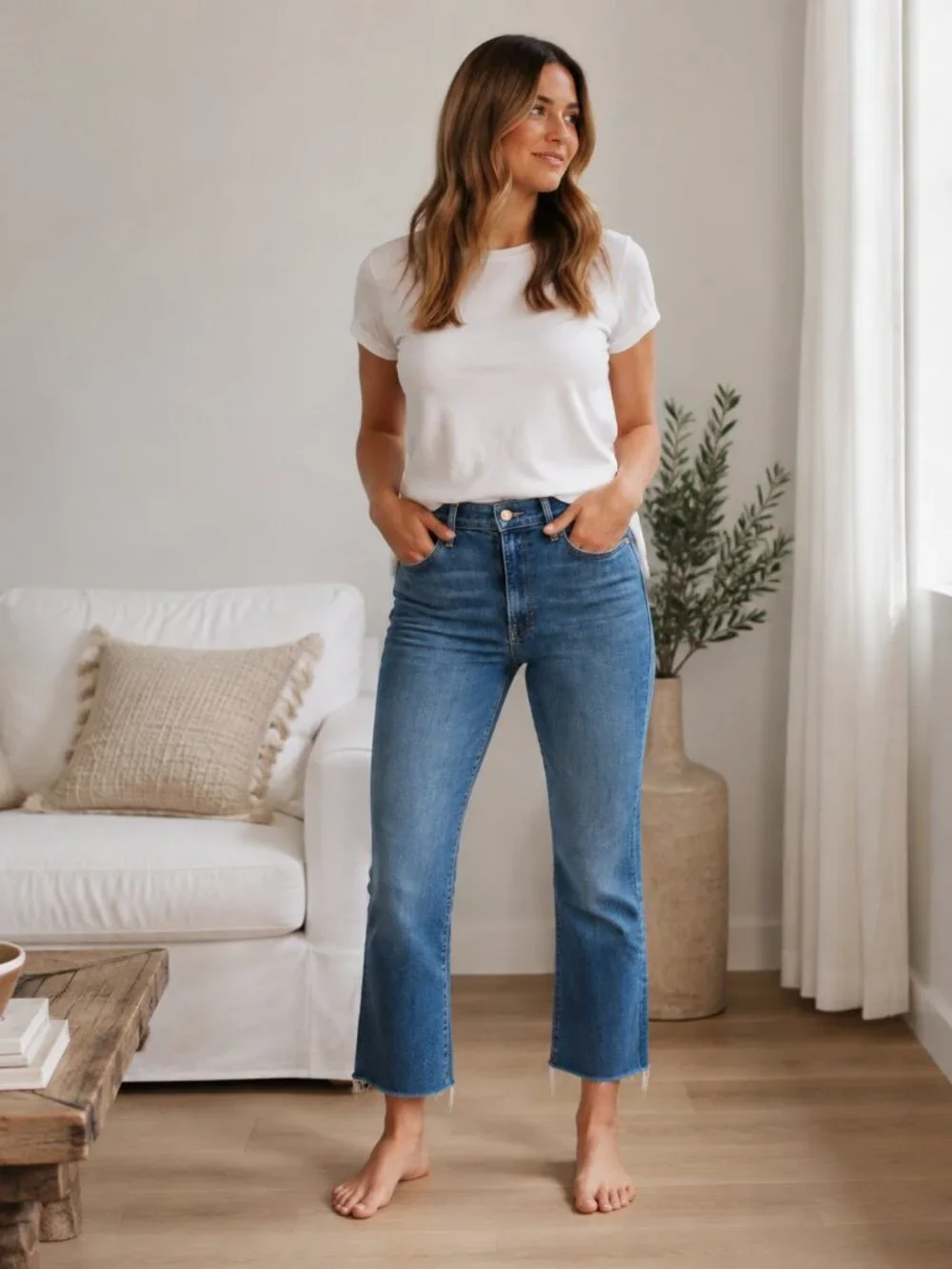 MOTHER The Hustler Ankle Fray Jeans 26 Home Movies Light Wash Raw Hem  Blue